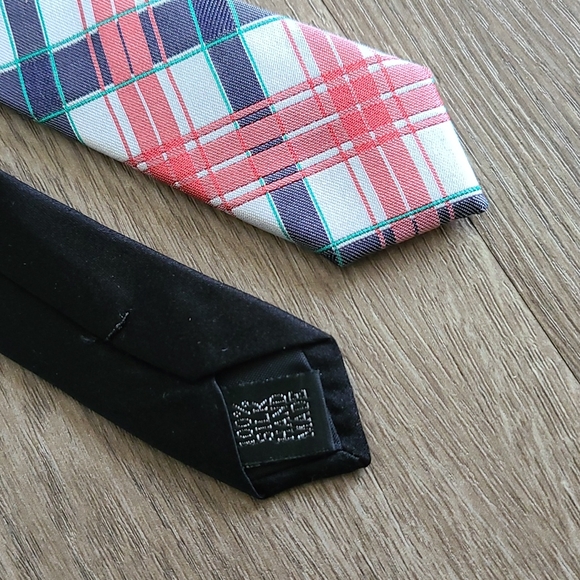 Pink & Black Plaid Silk Skinny Tie - Picture 3 of 7